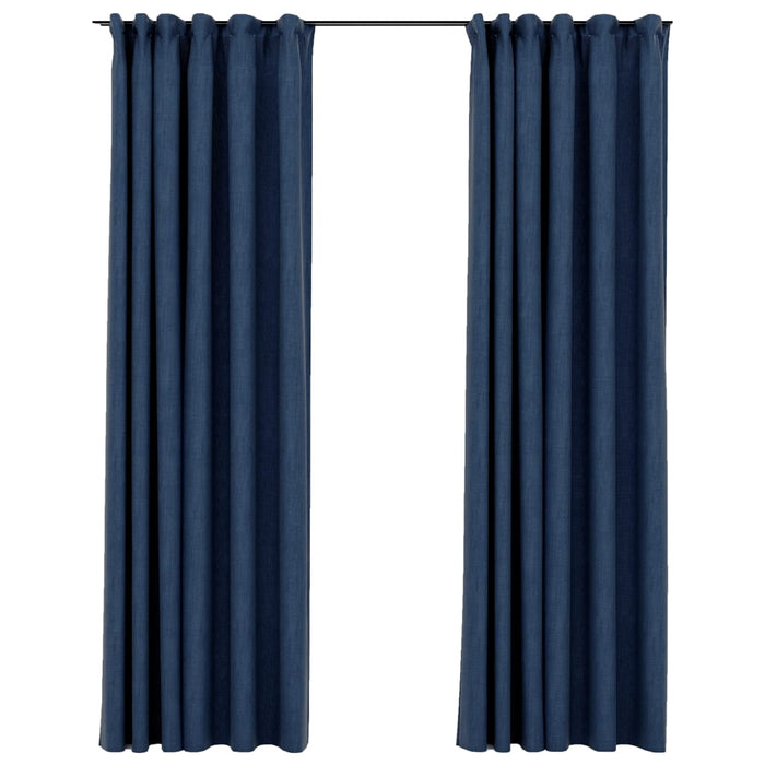 Tende Oscuranti con Ganci Effetto Lino 2 pz Blu 140x245 cm 321182