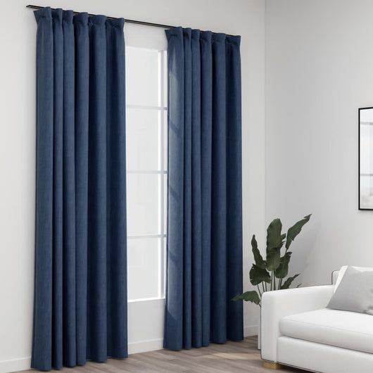 Tende Oscuranti con Ganci Effetto Lino 2 pz Blu 140x245 cm 321182