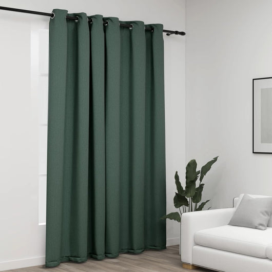 Tenda Oscurante Effetto Lino con Occhielli Verde 290x245 cm 321187