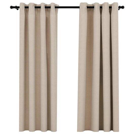 Tende Oscuranti Effetto Lino con Occhielli 2 pz Beige 140x175cm 321208