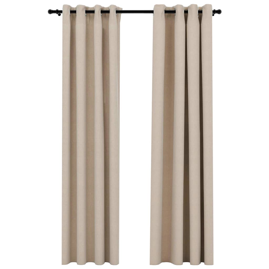 Tende Oscuranti Effetto Lino con Occhielli 2 pz Beige 140x225cm 321209