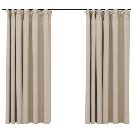 Tende Oscuranti con Ganci Effetto Lino 2 pz Beige 140x175 cm 321212