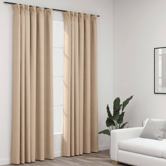 Tende Oscuranti con Ganci Effetto Lino 2 pz Beige 140x225 cm 321213