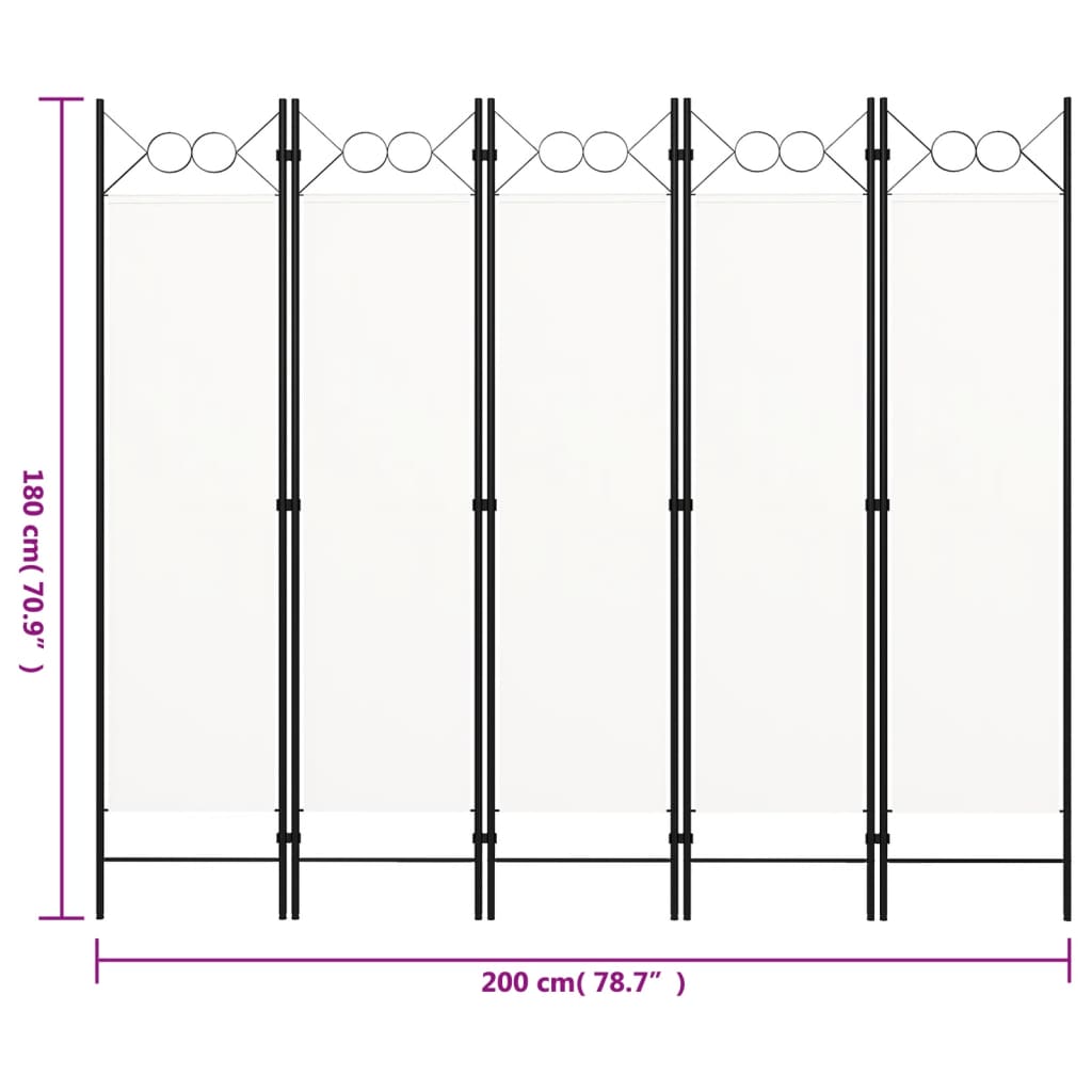 Paravento a 5 Pannelli Bianco Crema 200x180 cm 320707