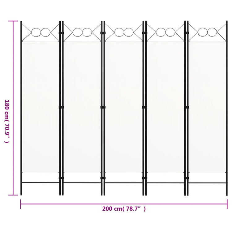 Paravento a 5 Pannelli Bianco Crema 200x180 cm 320707