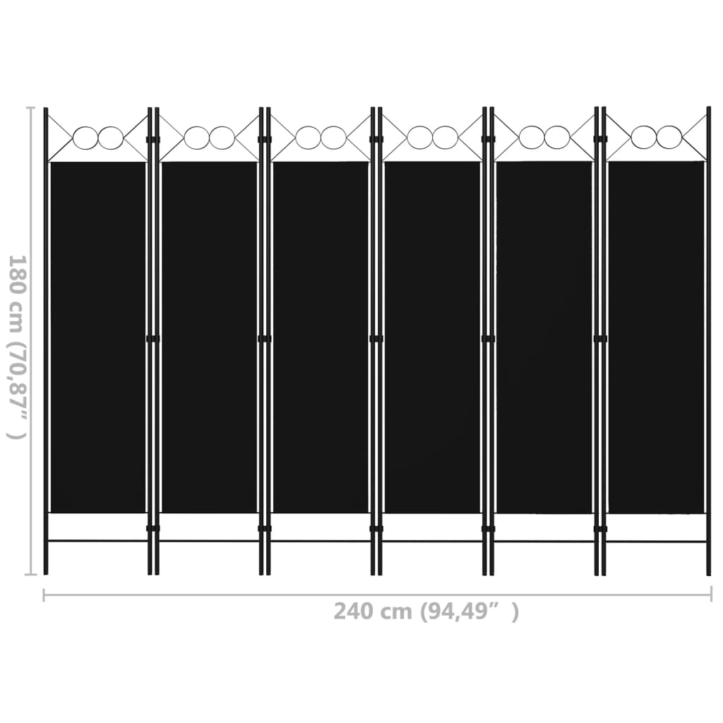 Paravento a 6 Pannelli Nero 240x180 cm 320714