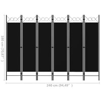 Paravento a 6 Pannelli Nero 240x180 cm 320714