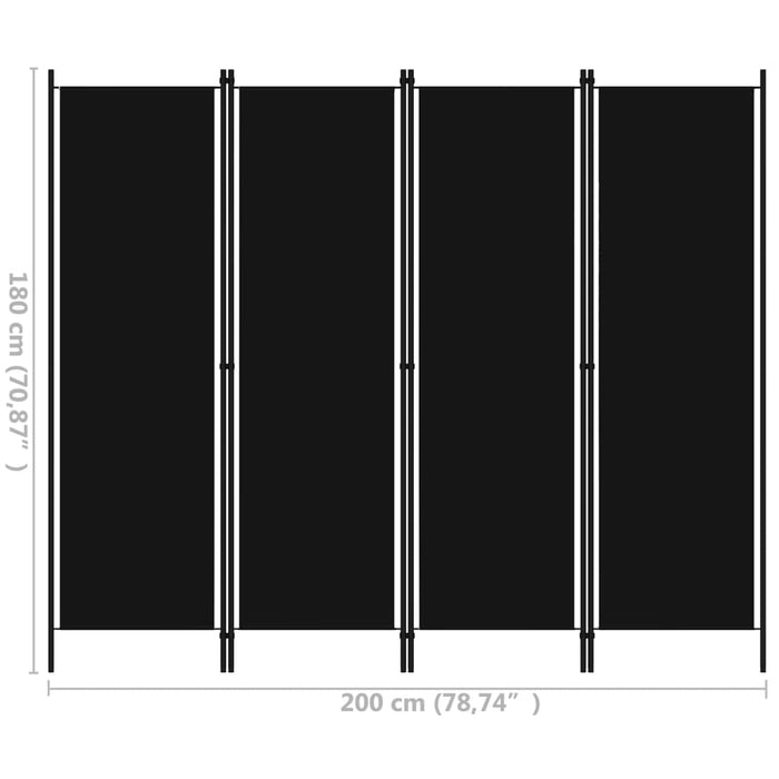 Paravento a 4 Pannelli Nero 200x180 cm 320722