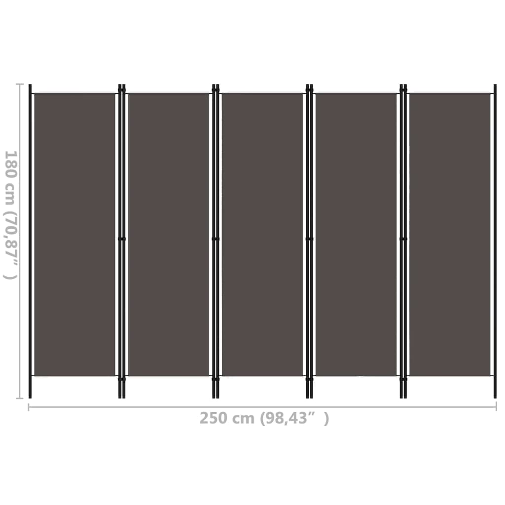 Paravento a 5 Pannelli Antracite 250x180 cm 320725