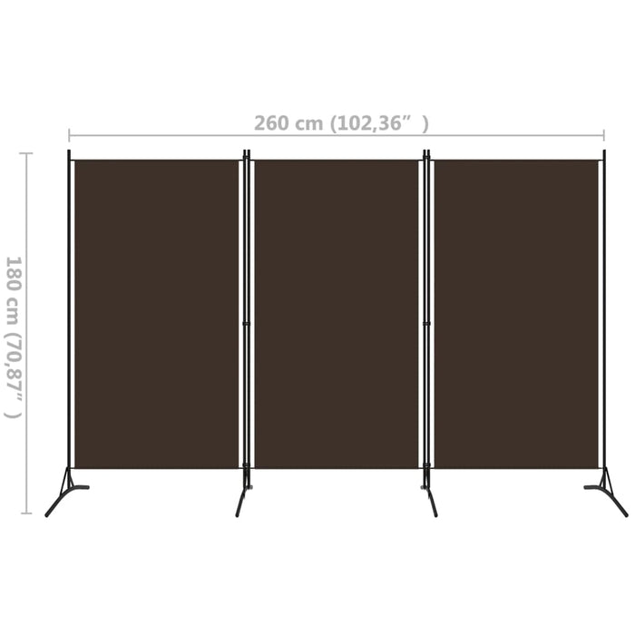 Paravento a 3 Pannelli Marrone 260x180 cm 320732