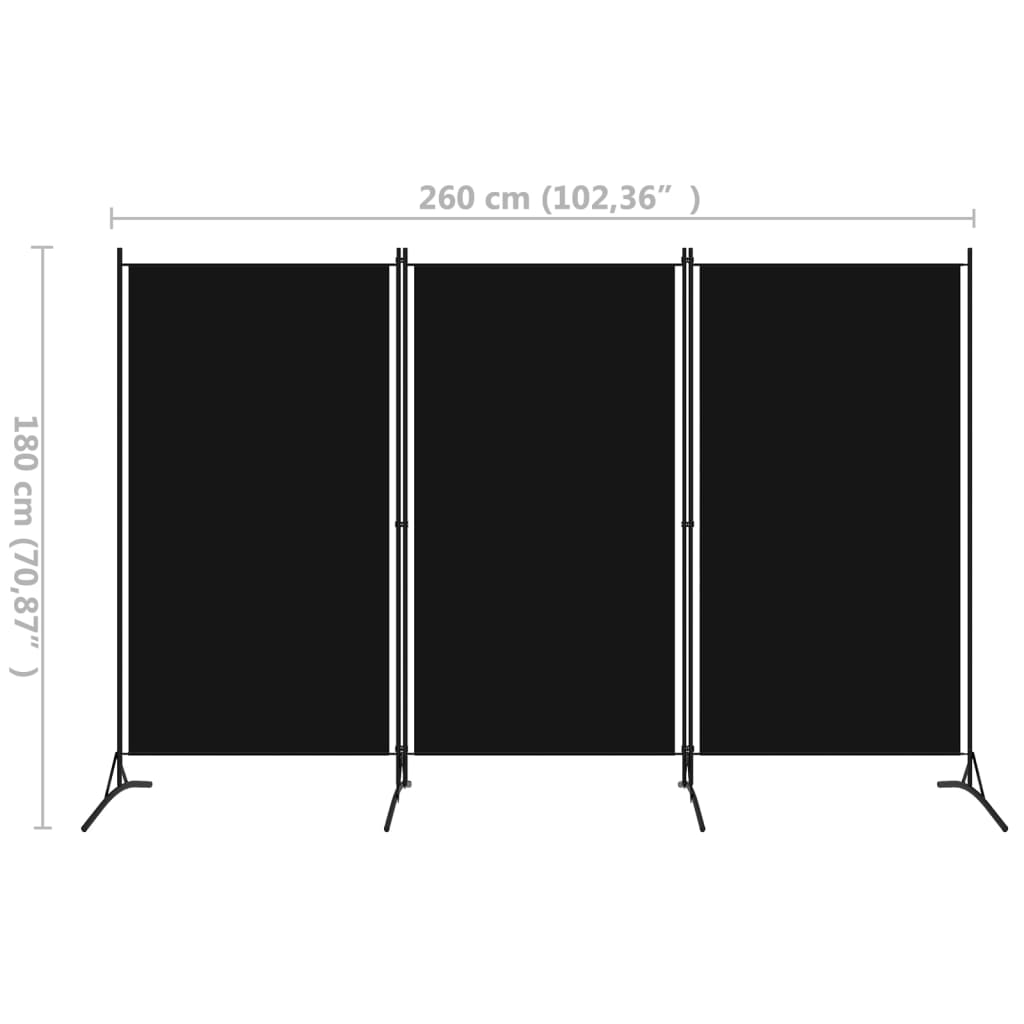 Paravento a 3 Pannelli Nero 260x180 cm 320734