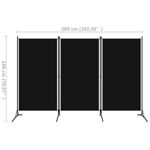 Paravento a 3 Pannelli Nero 260x180 cm 320734