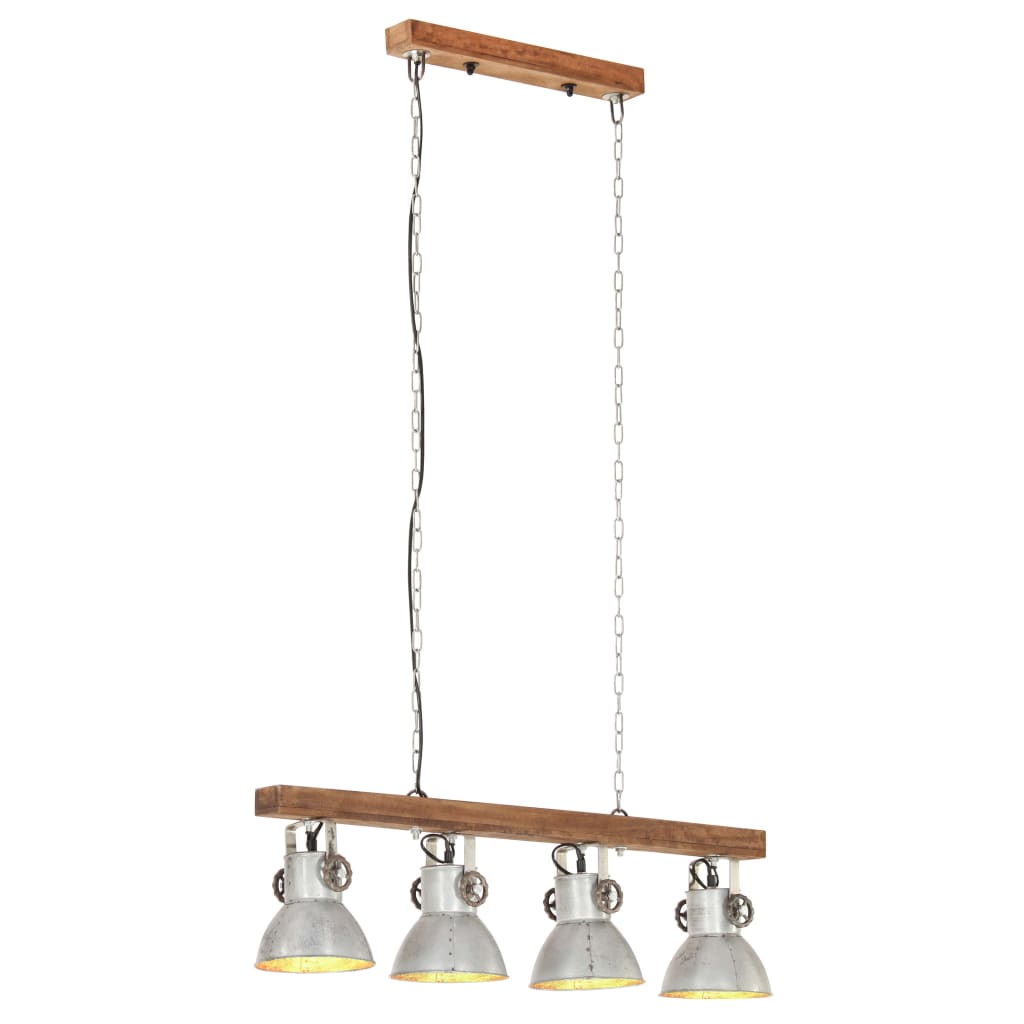 Lampada a Sospensione Industriale Argento E27 Legno di Mango cod mxl 69740