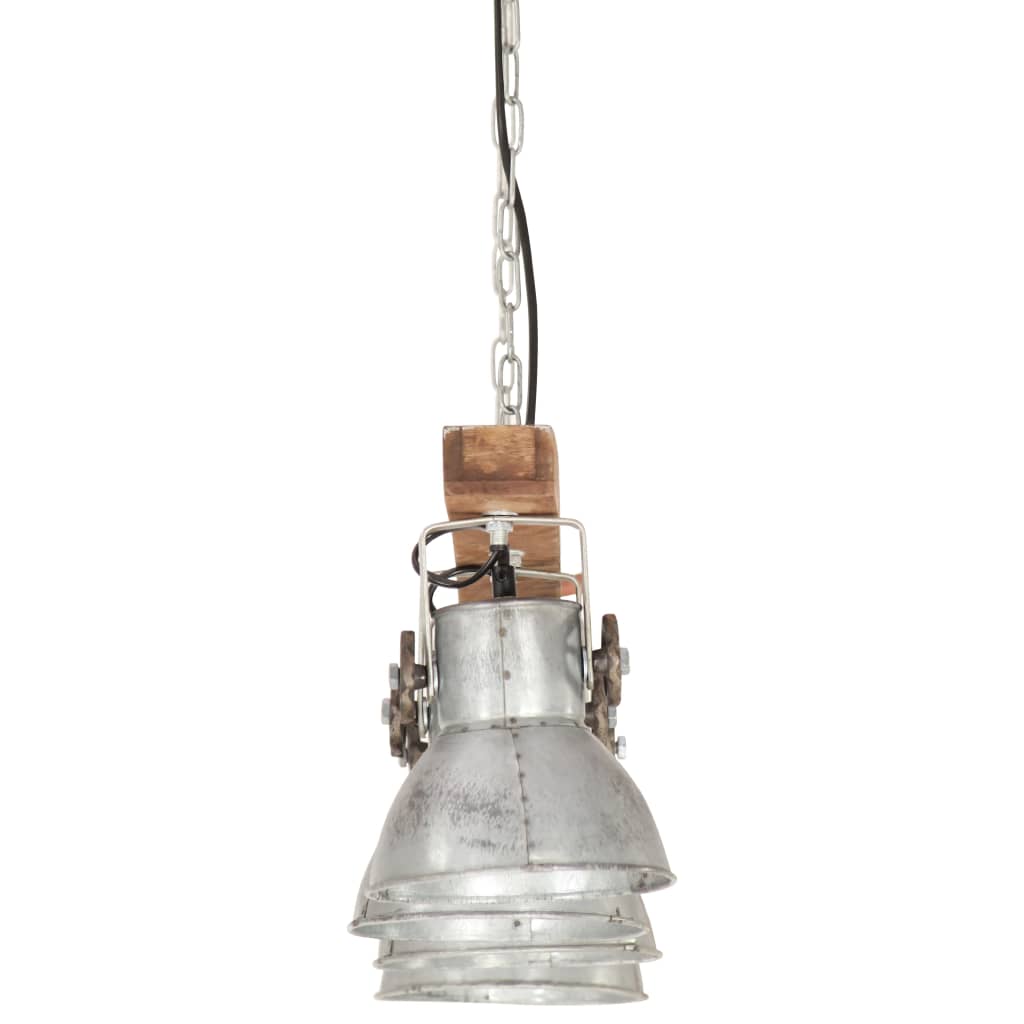 Lampada a Sospensione Industriale Argento E27 Legno di Mango cod mxl 69740