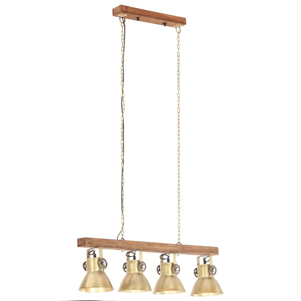 Lampada a Sospensione Industriale Ottone E27 Legno di Mango 320522