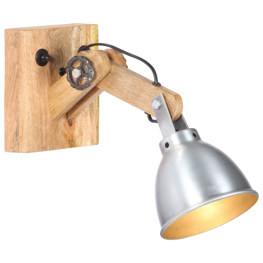 Lampada da Parete E27 Argento Legno Massello di Mango e Ferro cod mxl 75609