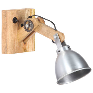 Lampada da Parete E27 Argento Legno Massello di Mango e Ferro 320597