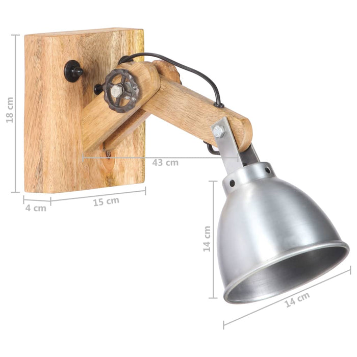 Lampada da Parete E27 Argento Legno Massello di Mango e Ferro cod mxl 75609