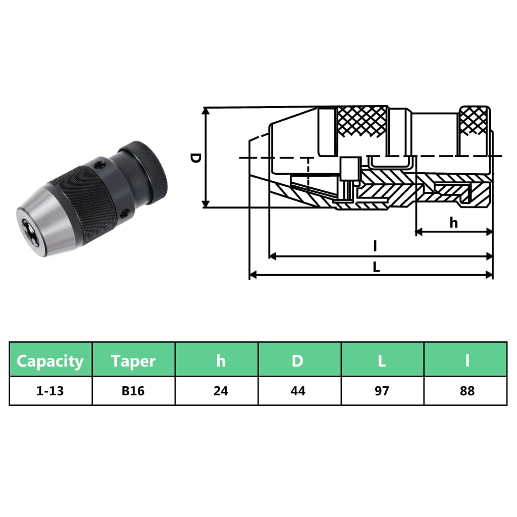 Mandrino per Trapano a Rilascio Rapido MT2-B16 Serraggio 13 mm cod mxl 75528