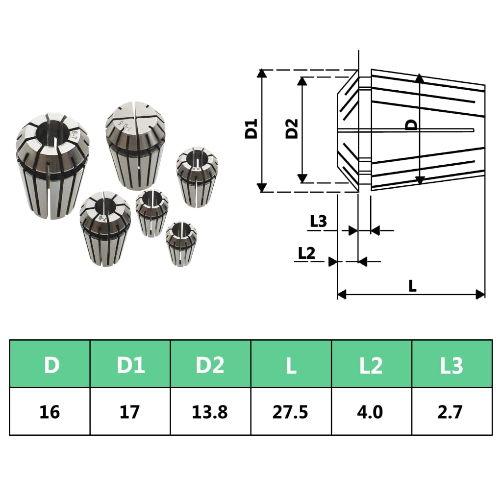 Pinze per Colletti ER16 Set Utensili per Tornitura 10 pz 146721