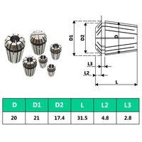 Pinze per Colletti ER20 Set Utensili per Tornitura 13 pz cod mxl 44914