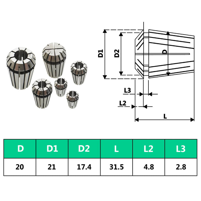 Pinze per Colletti ER20 Set Utensili per Tornitura 13 pz cod mxl 44914