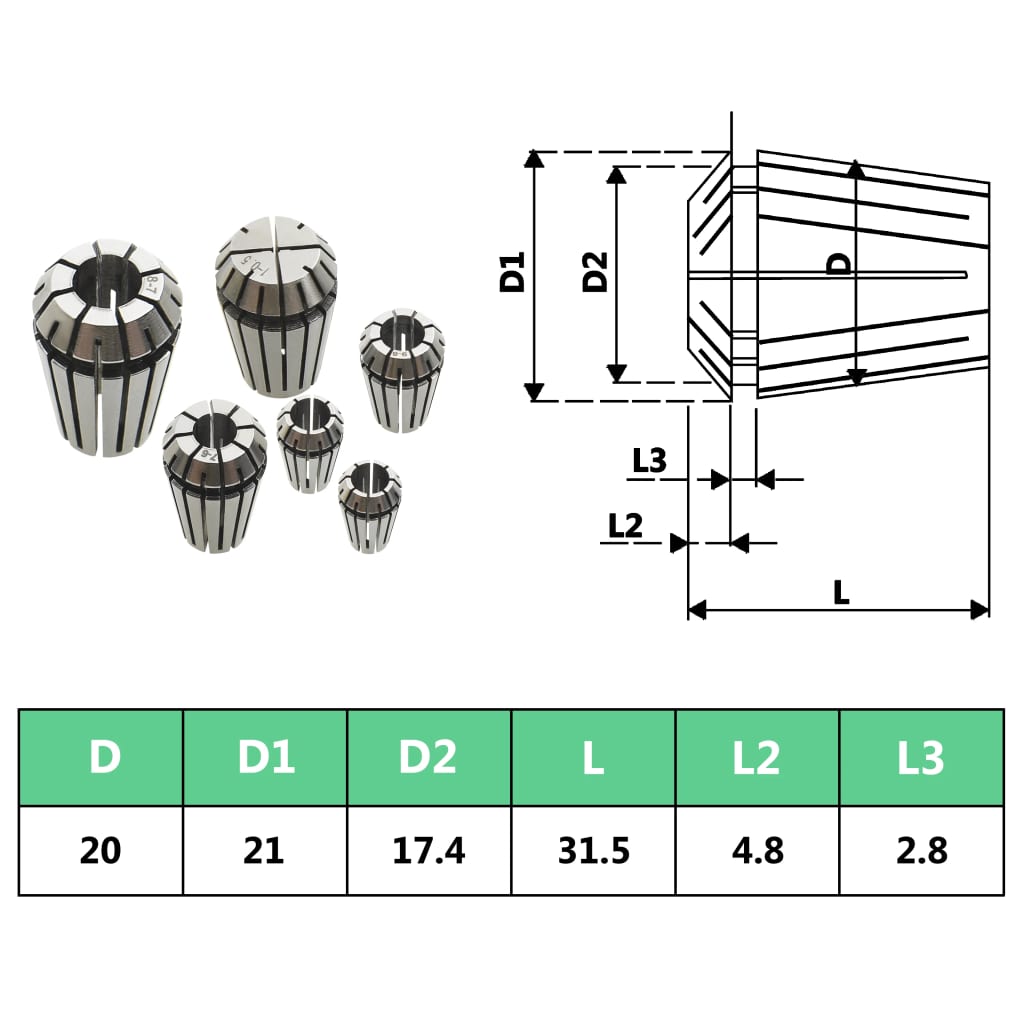 Pinze per Colletti ER20 Set Utensili per Tornitura 13 pz 146722