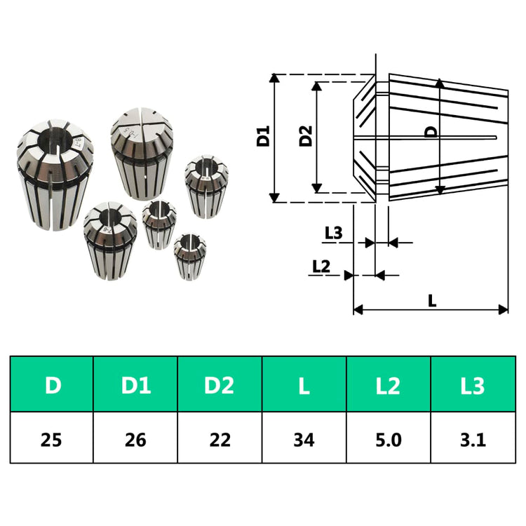 Pinze per Colletti ER25 Set Utensili per Tornitura 15 pz