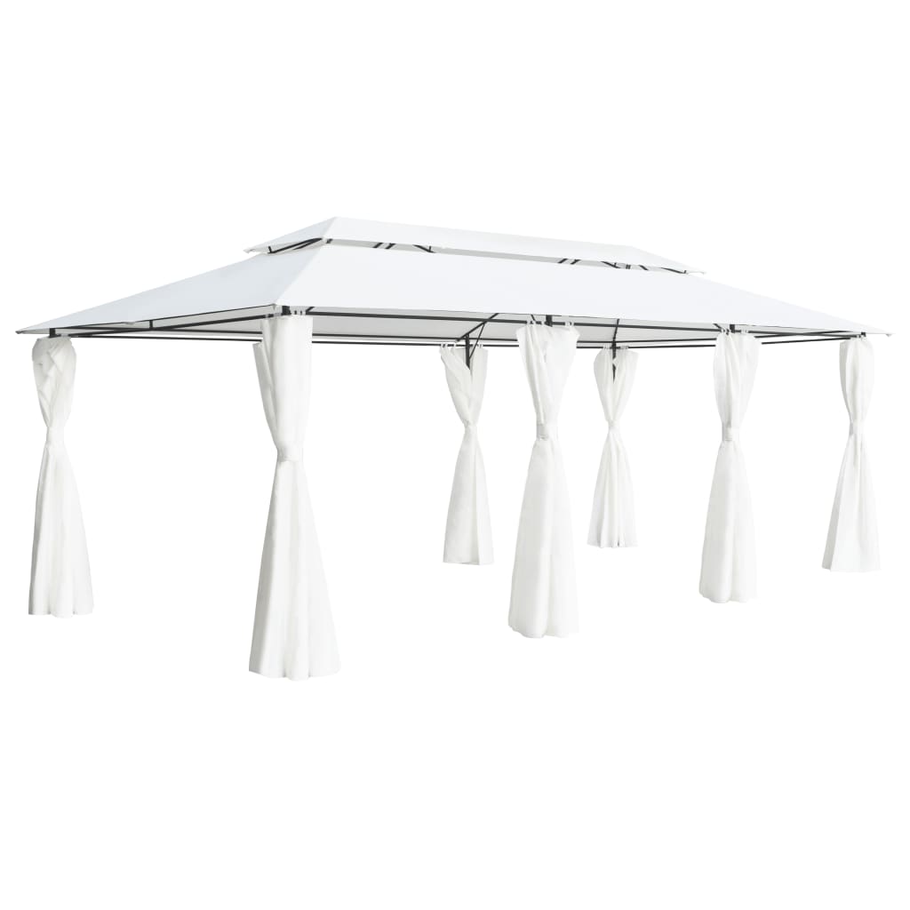 Gazebo con Tende 600x298x270 cm Bianco 180g/m² 310073