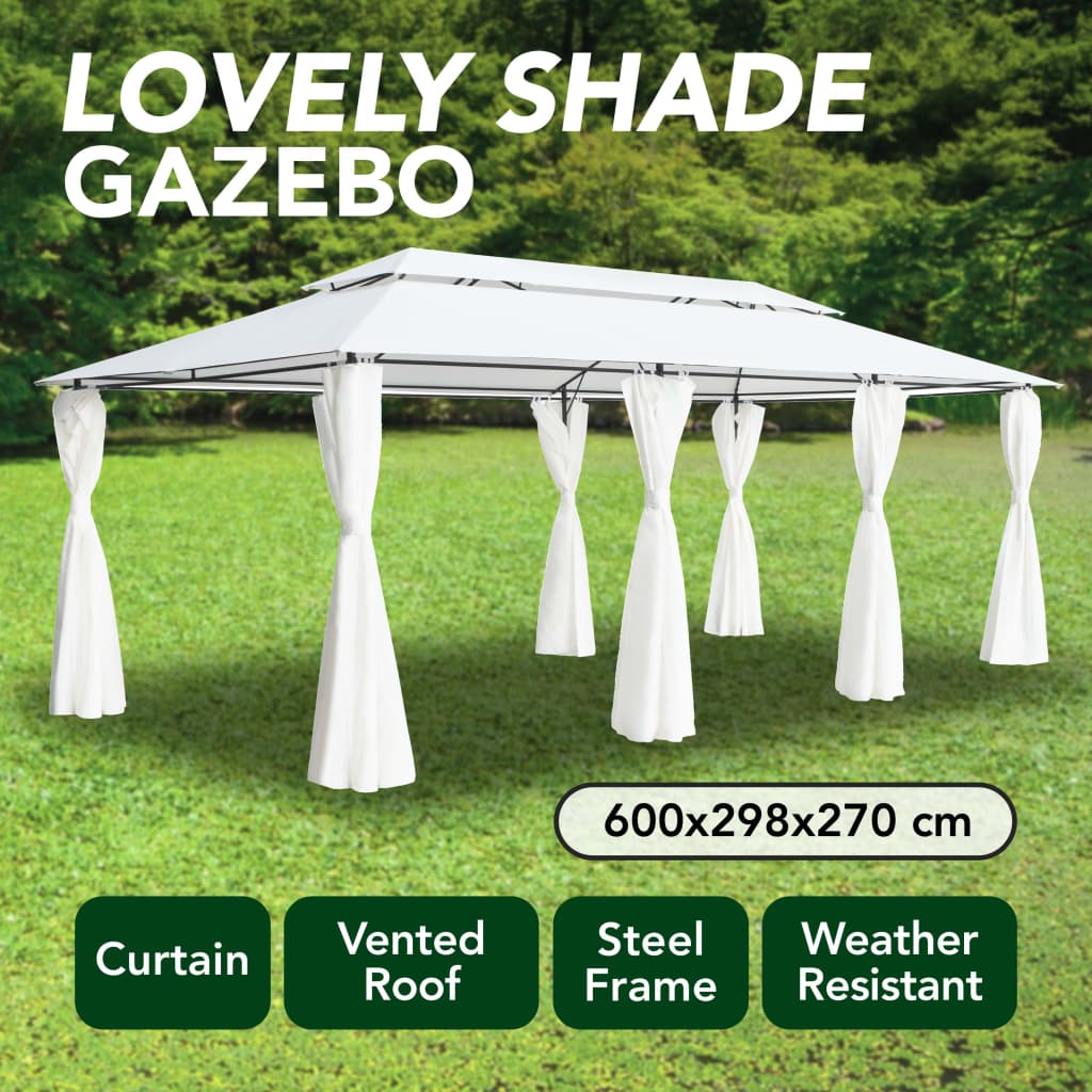 Gazebo con Tende 600x298x270 cm Bianco 180g/m²