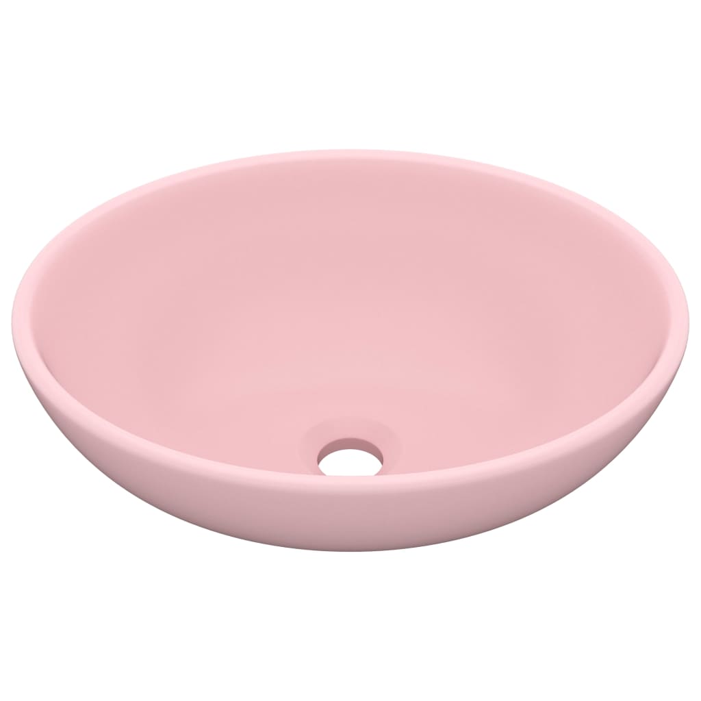 Lavandino Lusso Ovale Rosa Opaco 40x33 cm in Ceramica cod mxl 44684