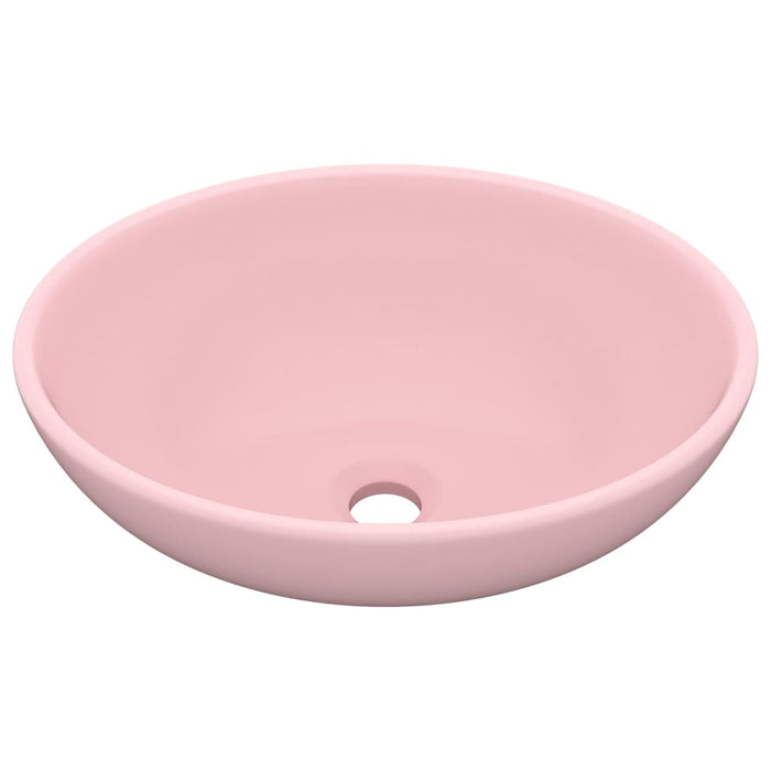 Lavandino Lusso Ovale Rosa Opaco 40x33 cm in Ceramica cod mxl 44684