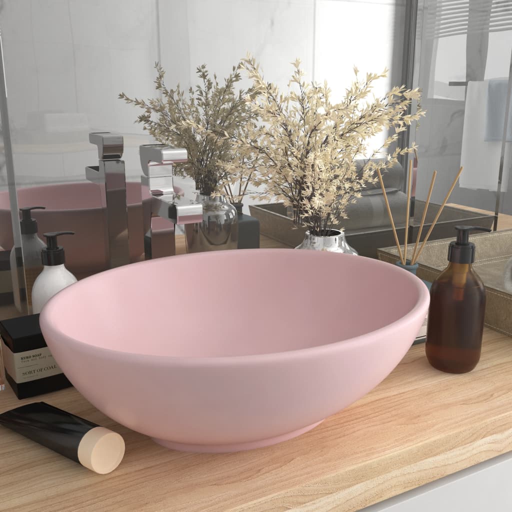 Lavandino Lusso Ovale Rosa Opaco 40x33 cm in Ceramica cod mxl 44684