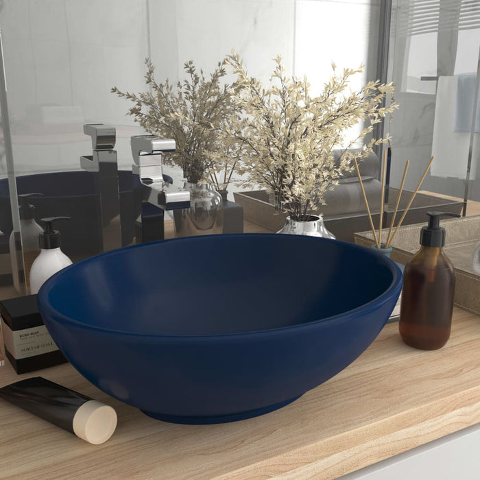 Lavandino Lusso Ovale Blu Scuro Opaco 40x33 cm in Ceramica 146924