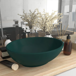 Lavandino Lusso Ovale Verde Scuro Opaco 40x33 cm in Ceramica cod mxl 49041