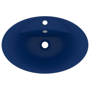 Lavabo con Troppopieno Ovale Blu Scuro Opaco 58,5x39cm Ceramica cod mxl 43542