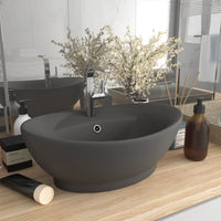 Lavabo Troppopieno Ovale Grigio Scuro Opaco 58,5x39cm Ceramica 146939