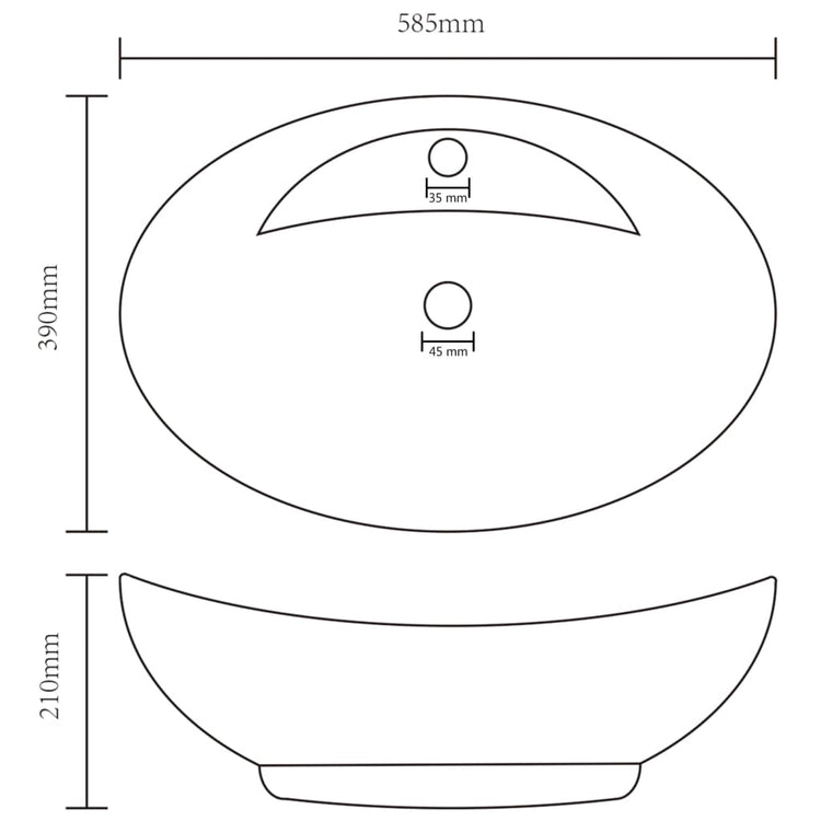 Lavandino con Troppopieno Ovale Nero Opaco 58,5x39cm Ceramica cod mxl 46094