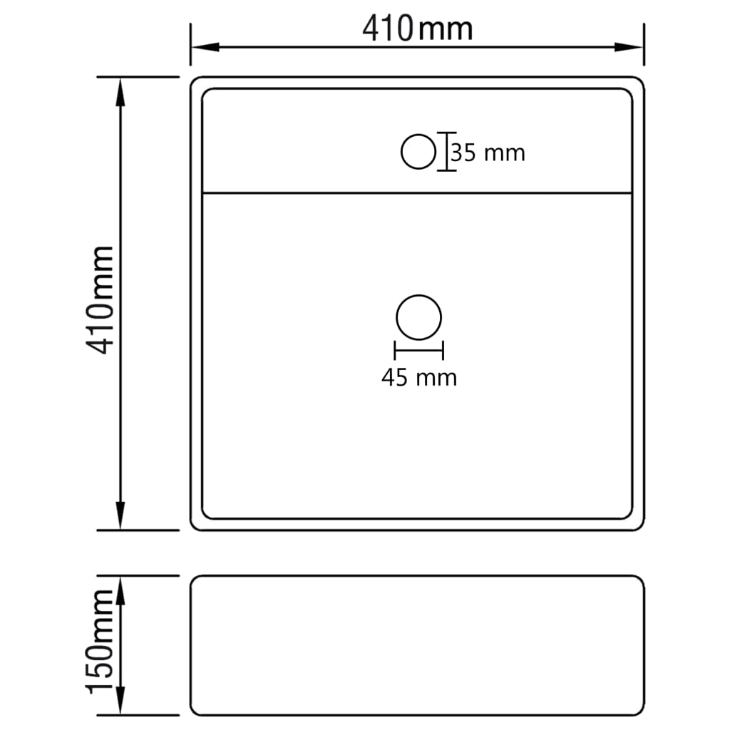 Lavabo Troppopieno Quadrato Bianco Opaco 41x41cm Ceramica 146943