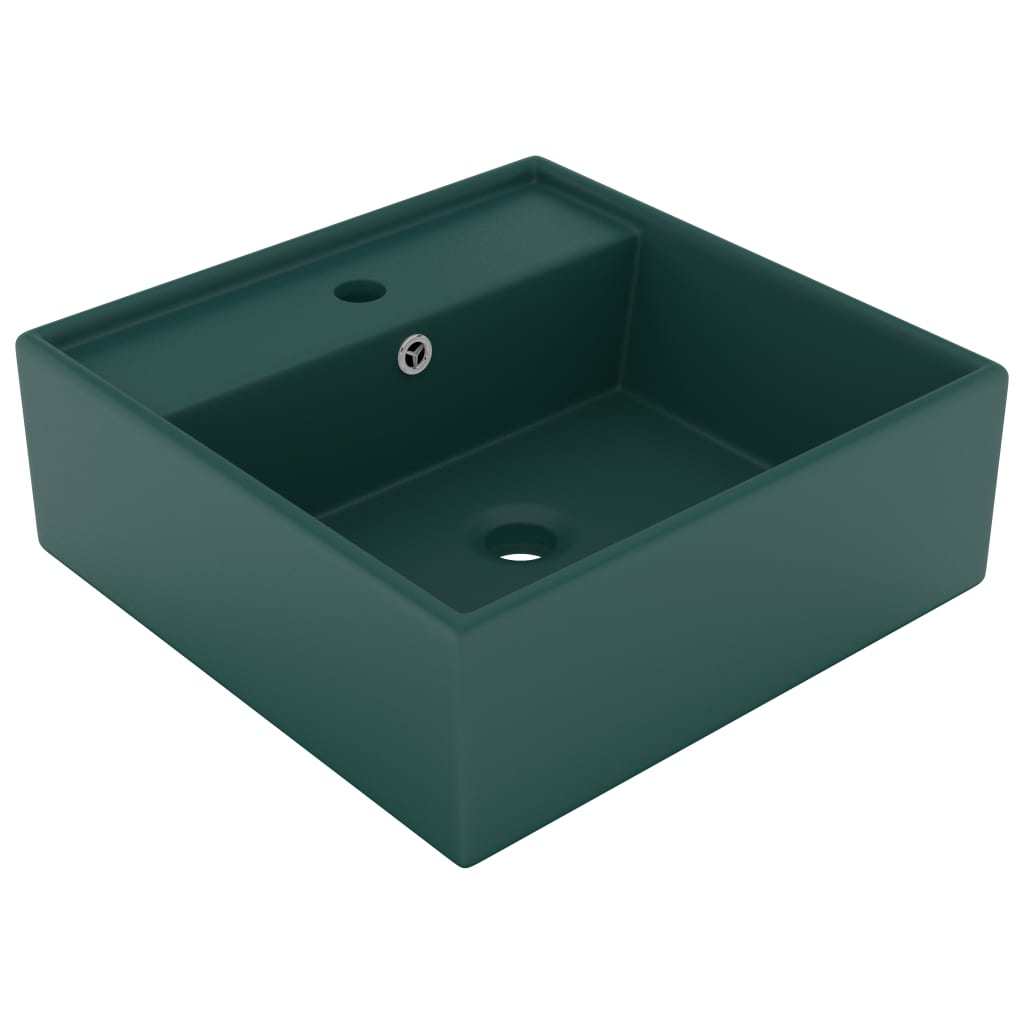 Lavabo Troppopieno Quadrato Verde Scuro Opaco 41x41cm Ceramica 146948