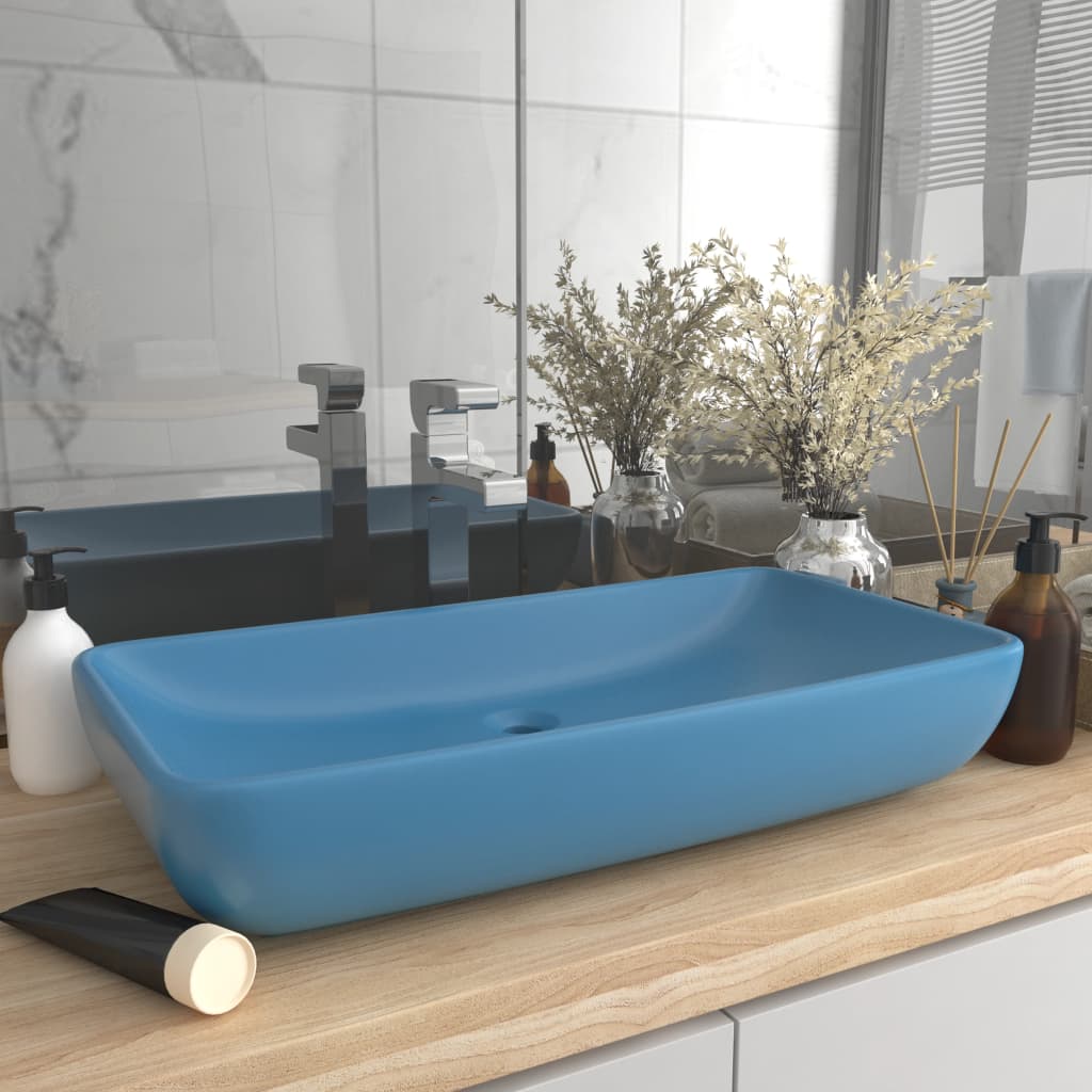 Lavabo Lusso Rettangolare Azzurro Opaco 71x38 cm in Ceramica