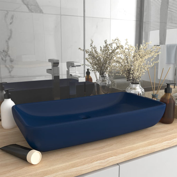 Lavabo Lusso Rettangolare Blu Scuro Opaco 71x38 cm in Ceramicacod mxl 105441