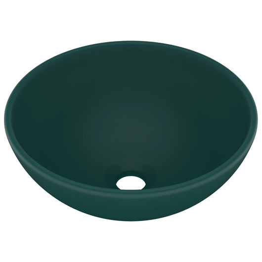 Lavandino Lusso Rotondo Verde Scuro Opaco 32,5x14 cm Ceramica