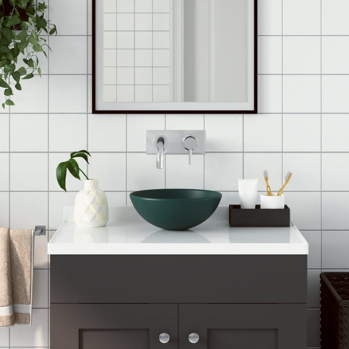 Lavandino da Bagno in Ceramica Verde Scuro Rotondo 146981