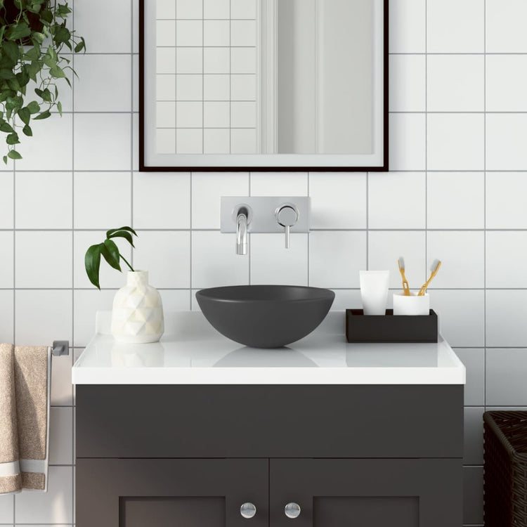 Lavandino da Bagno in Ceramica Grigio Scuro Rotondo cod mxl 51803