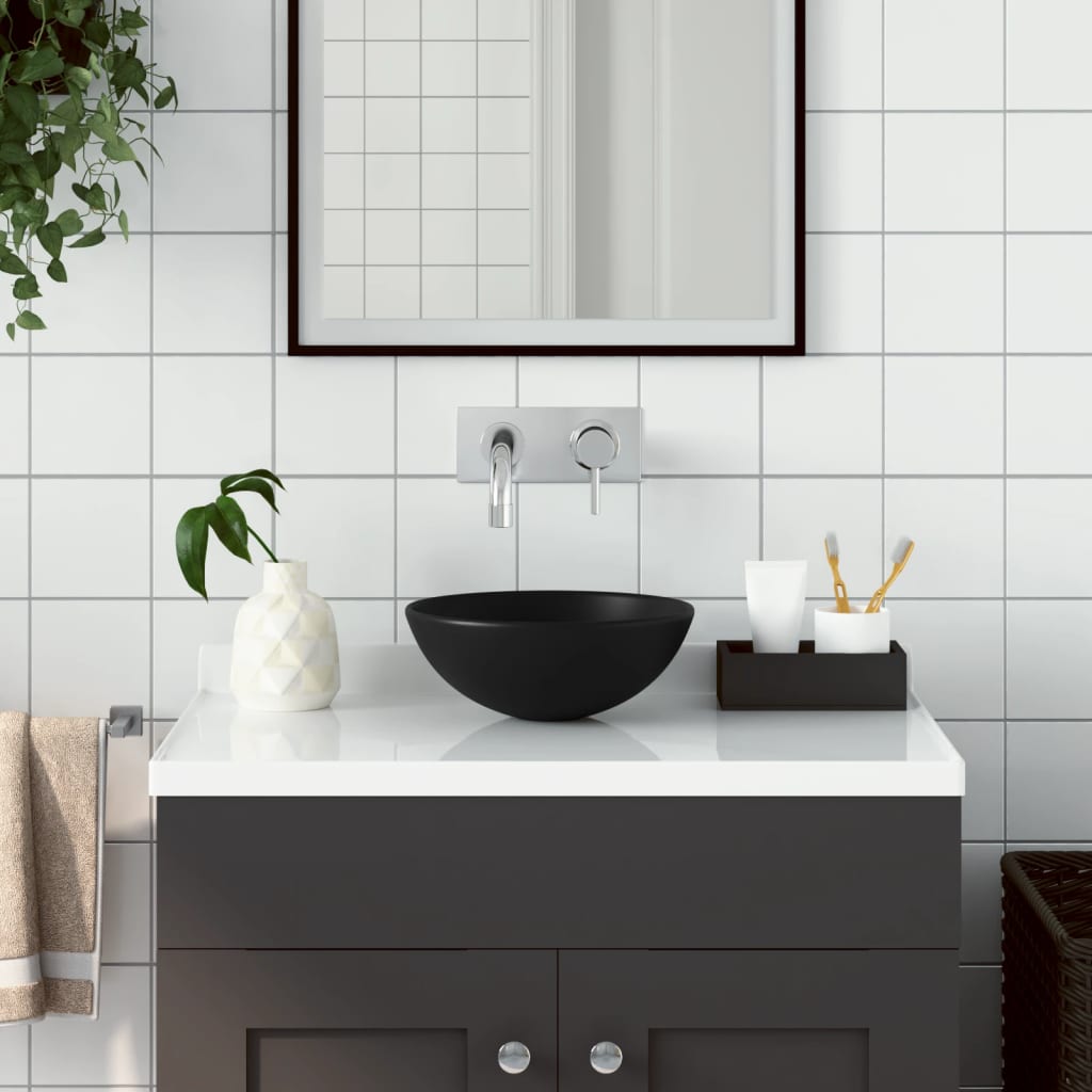 Lavandino da Bagno in Ceramica Nero Opaco Rotondo 146986