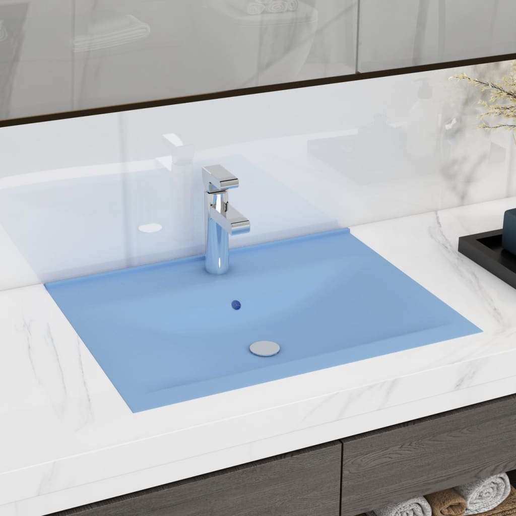 Lavandino con Foro Rubinetto Azzurro Opaco 60x46 cm in Ceramica 147022