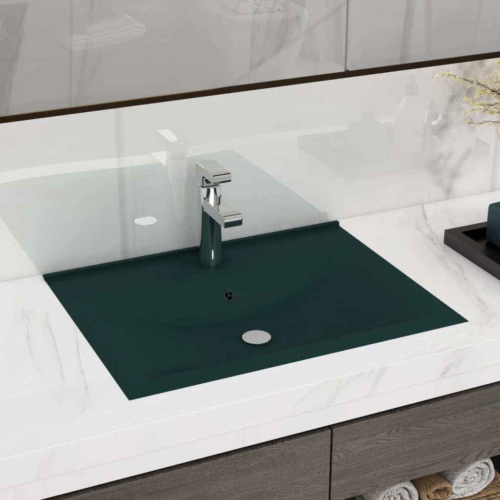 Lavabo con Foro Rubinetto Verde Scuro Opaco 60x46cm in Ceramica cod mxl 41237