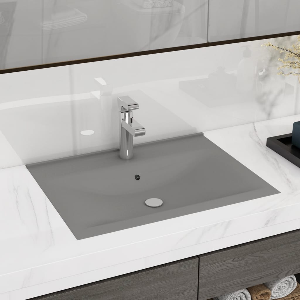 Lavabo con Foro Rubinetto Grigio Chiaro Opaco 60x46 cm Ceramica 147026