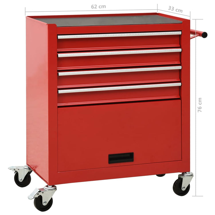 Carrello Portautensili con 4 Cassetti in Acciaio Rosso cod mxl 39850